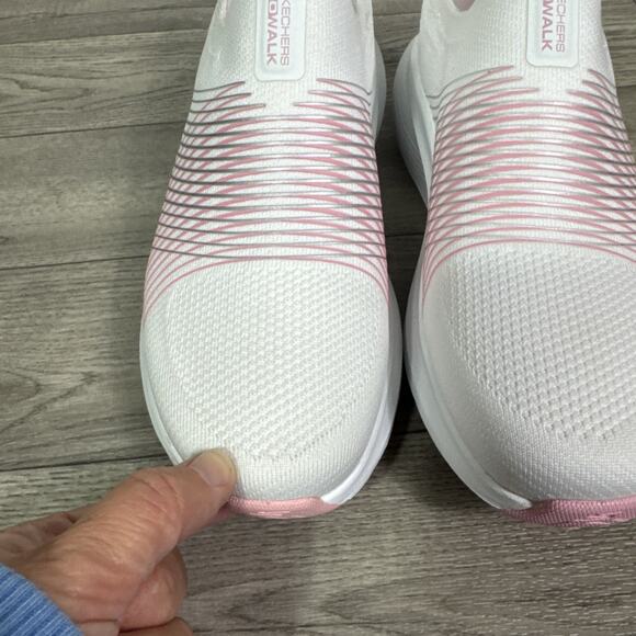 Sketchers Sally Go Walk Max Walker Slip On Shoes White Pink sz 6.5 - Picture 12 of 14